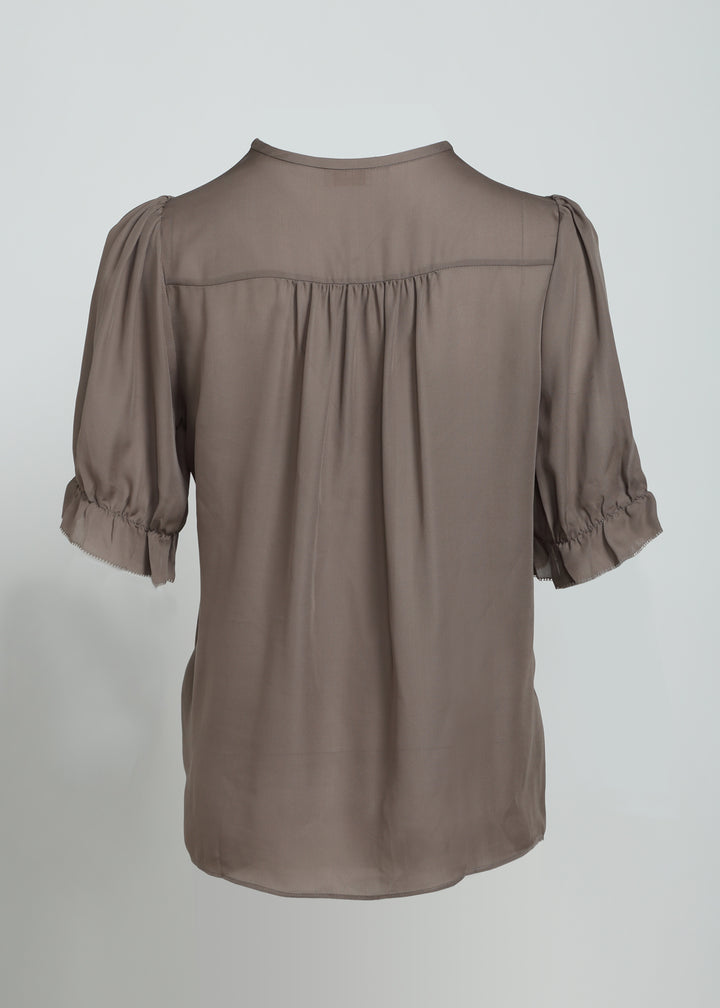 Short Sleeves Silk Shirt with Frills