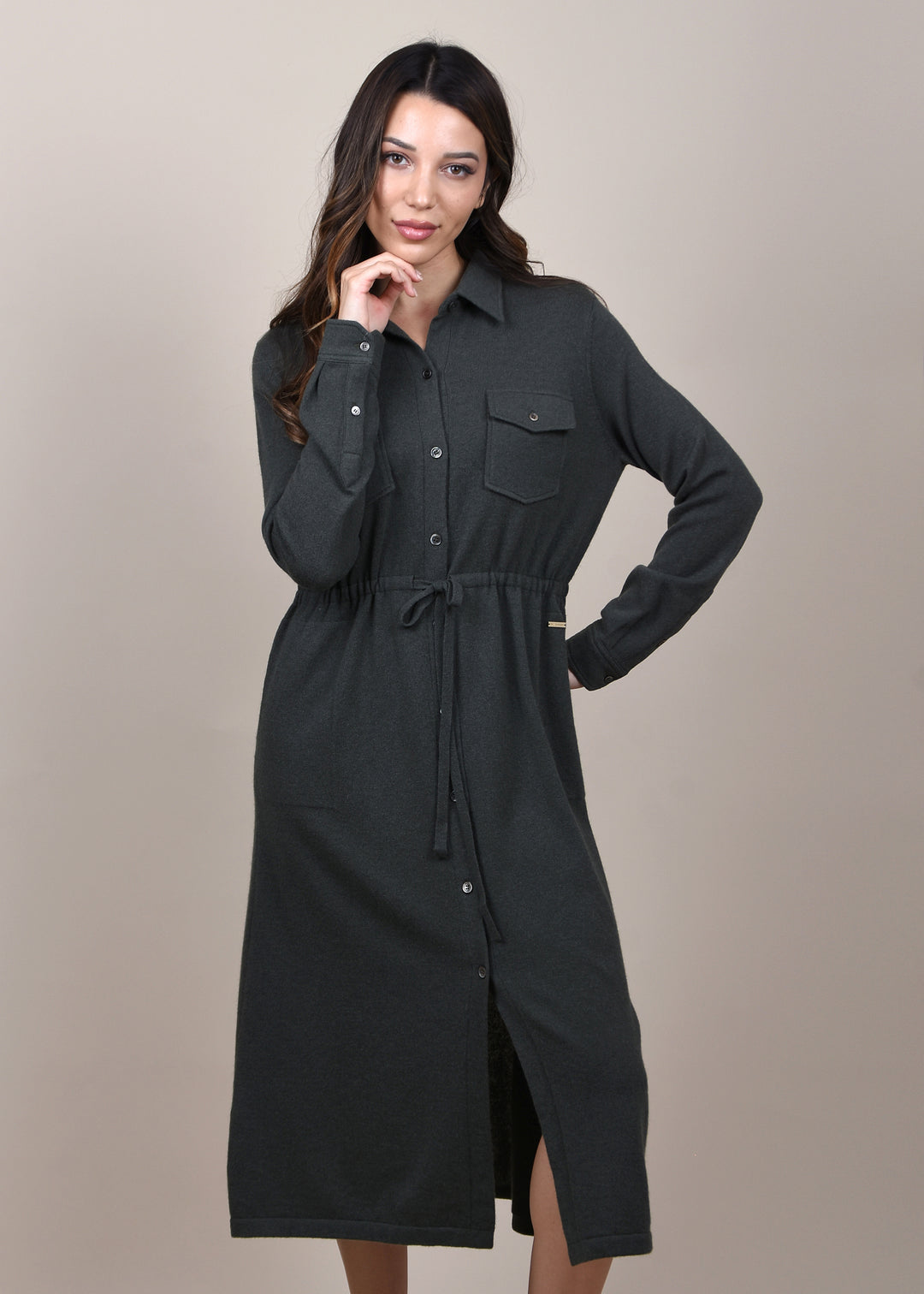 Button Down Cashmere Dress with Pockets