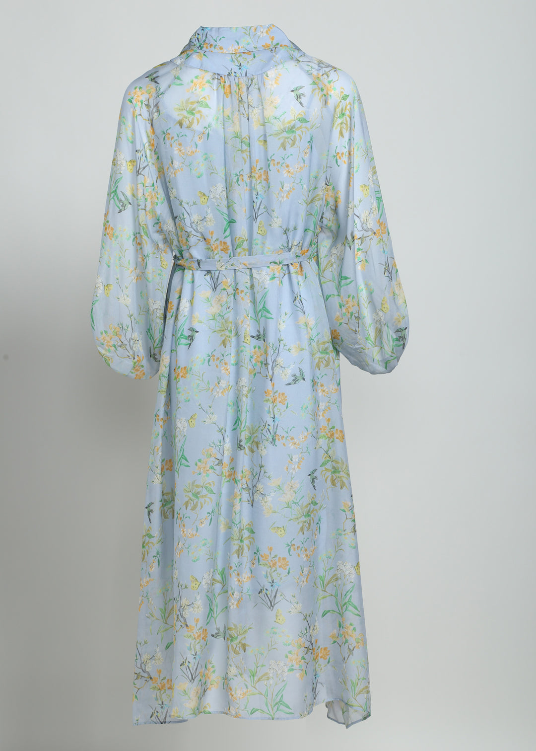 Eco-Silk Long Dress with Puff Sleeves