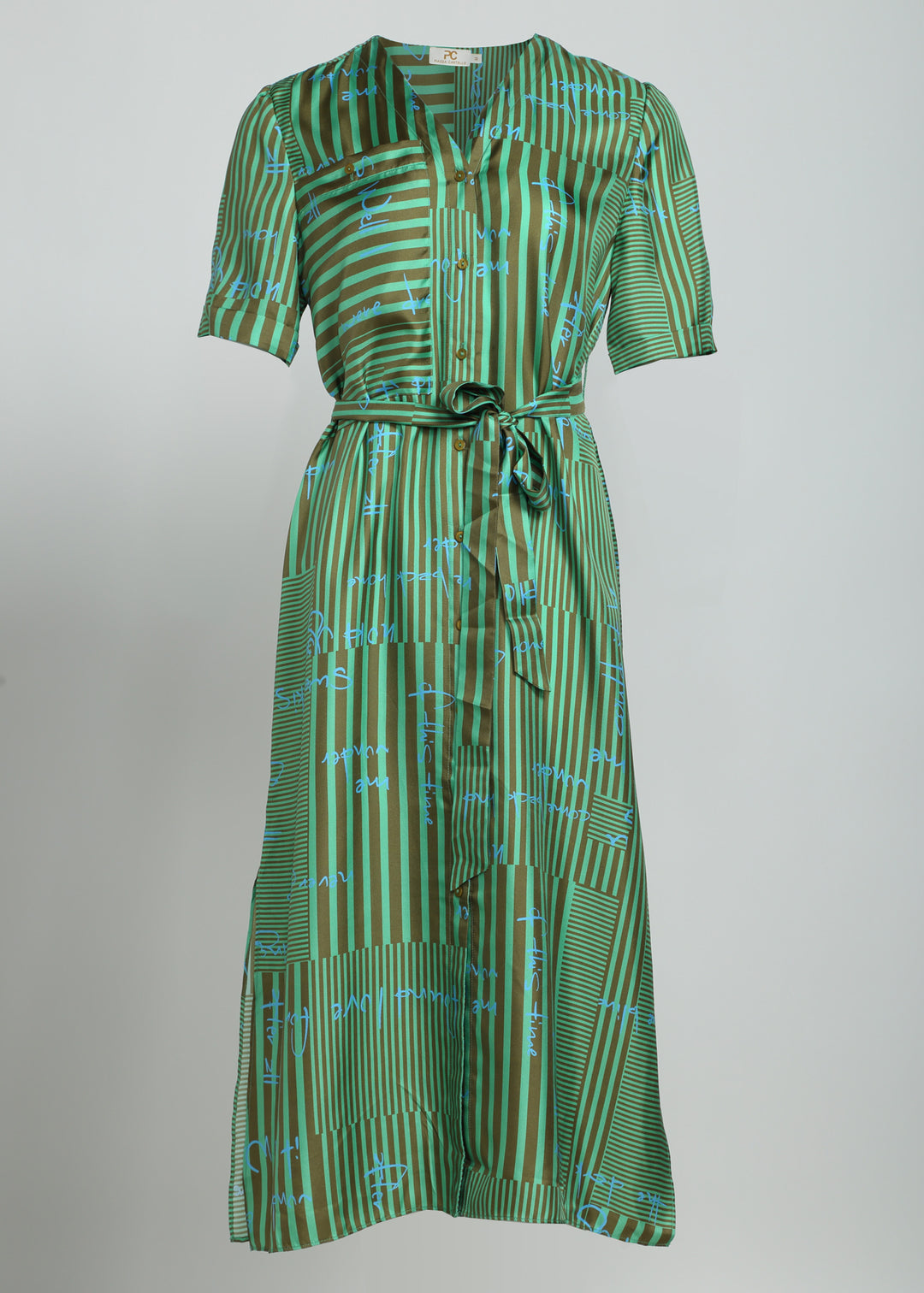 Eco-Silk Stripy Dress with Short Sleeves