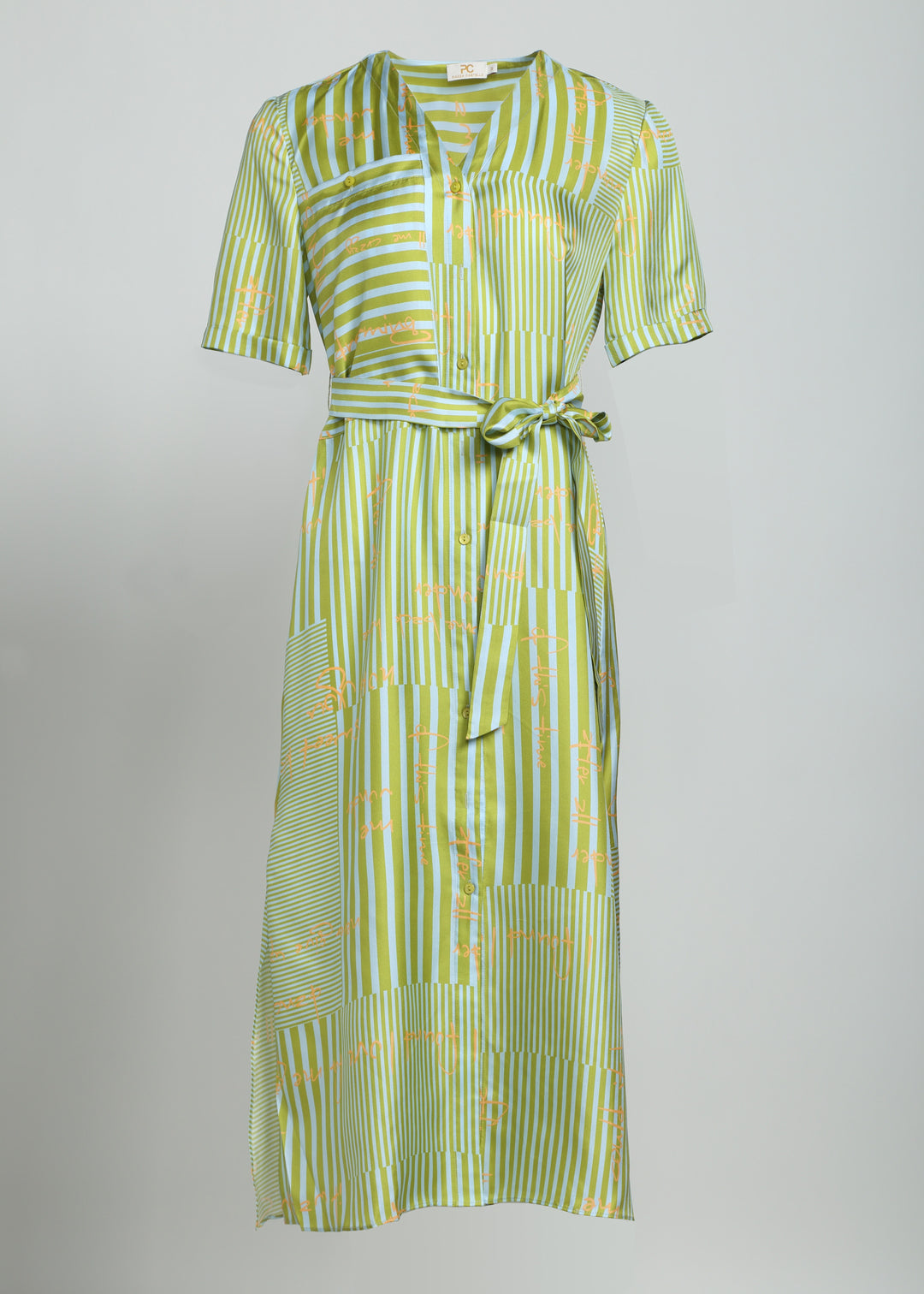Eco-Silk Stripy Dress with Short Sleeves