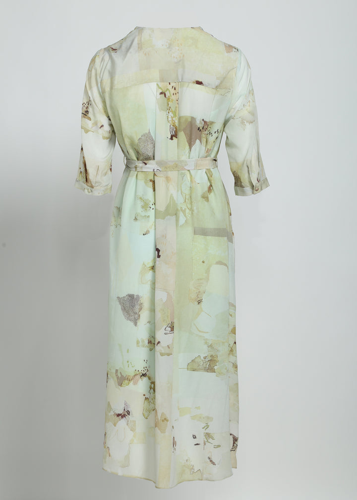 Eco-Silk Button-Down Dress with Belt