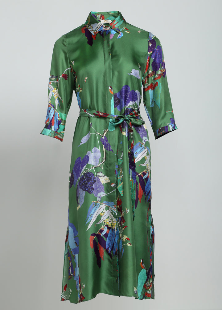 Long Eco-Silk Dress with Floral Print