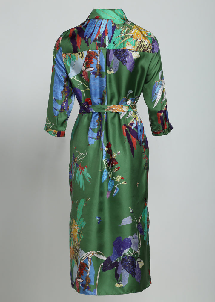 Long Eco-Silk Dress with Floral Print