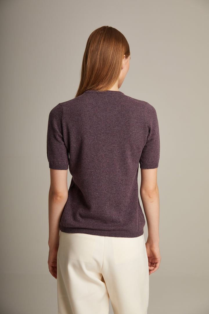 Round Neck Cashmere Sweater with Short Sleeves