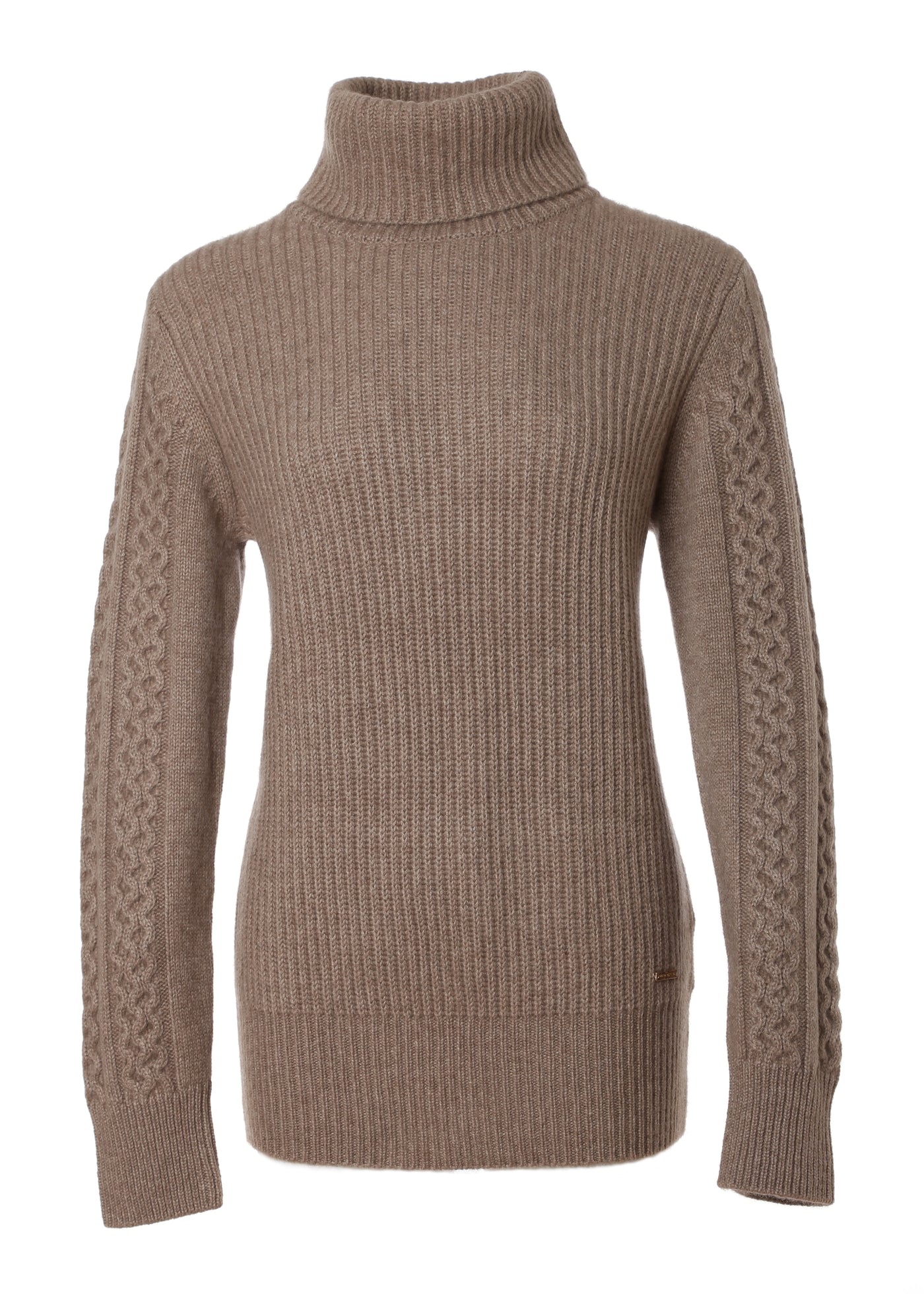 Turtleneck Rib & Cable Knit Cashmere Pullover