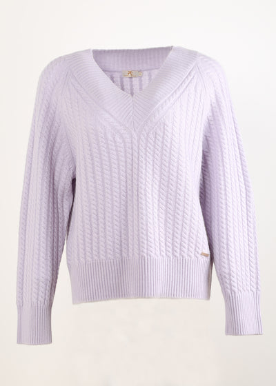 Women's V-Neck Cable Knit Cashmere Pullover