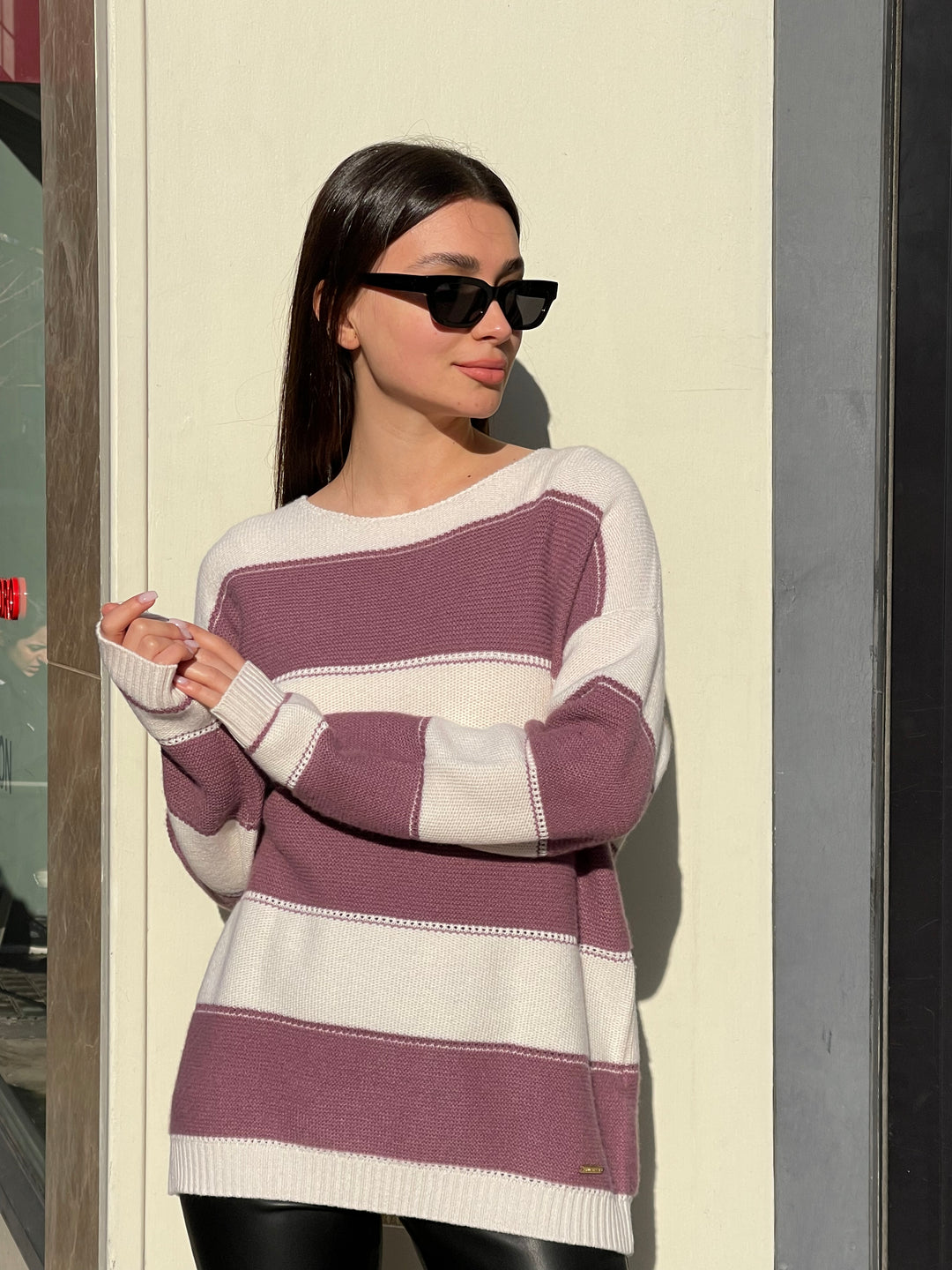 Women Oversized Striped Pullover