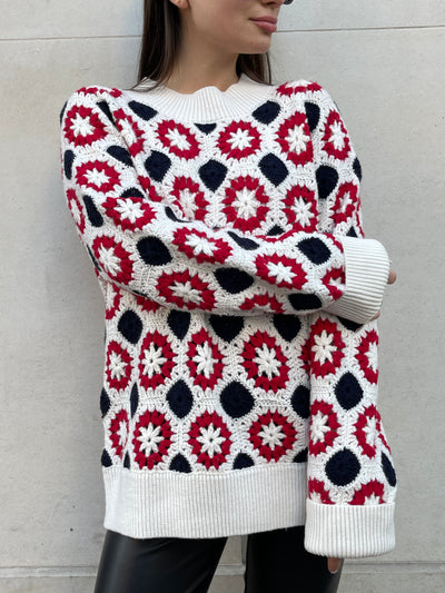 Cashmere Handmade Crochet Round Neck Pullover