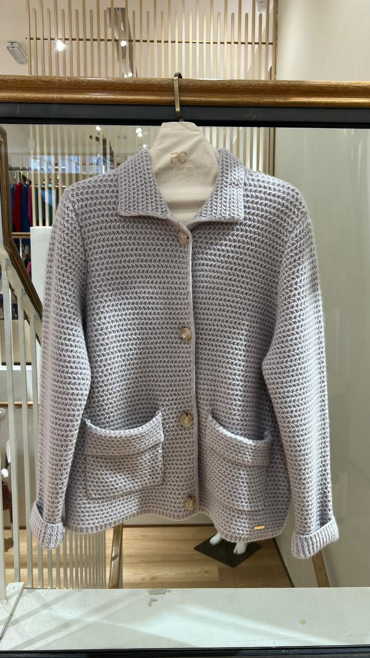 Crossover Knit Cashmere Cardigan with Pockets
