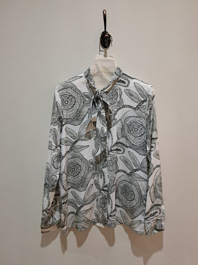 Floral Silk Shirt with Bow