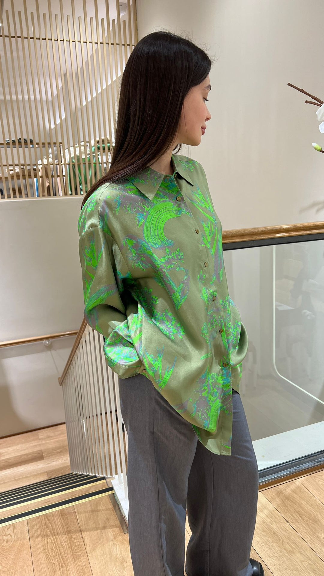 Amazon Silk Long Shirt with Floral Prints