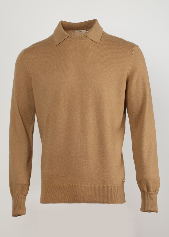 Round Neck Cashmere Pullover with Collar