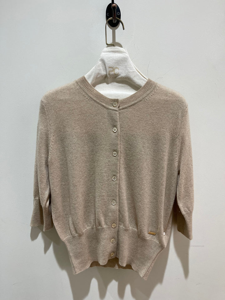 Round Neck Cashmere Cardigan with Mid Sleeves