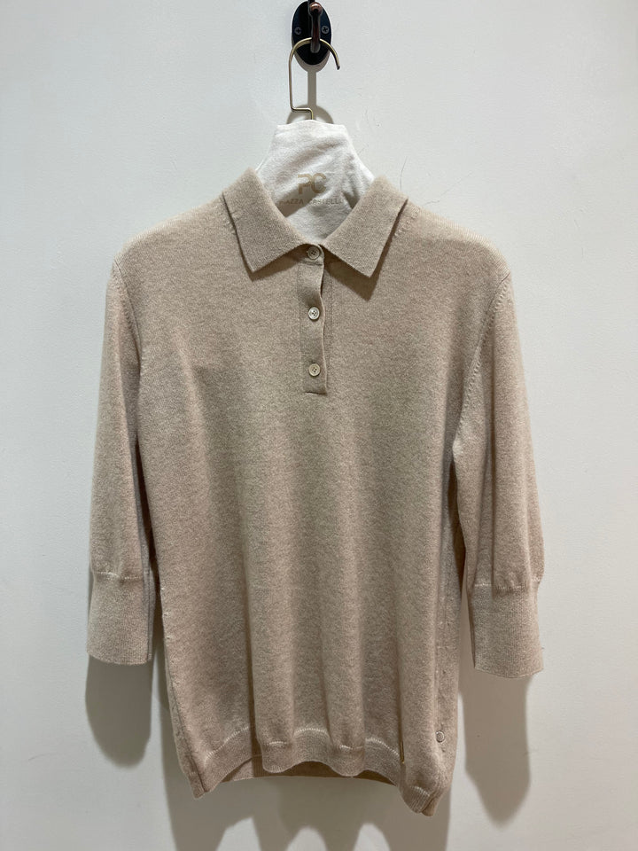 Polo Neck Cashmere Pullover with Mid Sleeves